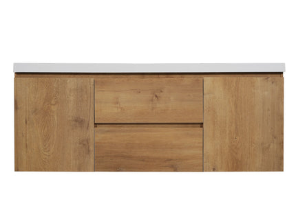 Double Sink Bathroom Vanity, Cabinet & Soft Close Doors, Divided Drawers, Wall Mounted Storage - Wood