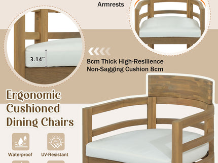 5 Piece Round Patio Table & Cushioned Armrest Chairs, Outdoor Dining Set With Umbrella Hole