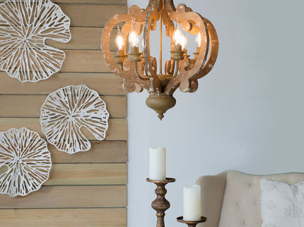 Farmhouse Chandelier, 6 Light Wood Chandelier Pendant Light Fixture With Adjustable Chain For Dining Room Living Room Entryway, Bulb Not Included