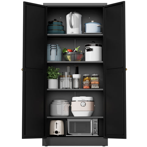 Kitchen Pantry Cabinet With 4 Adjustable Shelves, Heavy Duty Freestanding Organizer