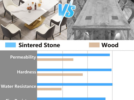 63" Modern Artificial Stone Panel Double-Ring Stainless Steel Metal Legs, Can Accommodate 6-8 People - White / Gold