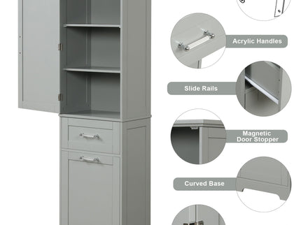 Tall Freestanding Bathroom Storage Cabinet With Adjustable Shelf And 2 Drawers