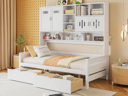 Daybed With All-In-One Cabinet And Shelf