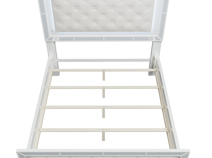 Eastern King Size Bed With LED Lights And Mirror Trim - Cream / Ivory