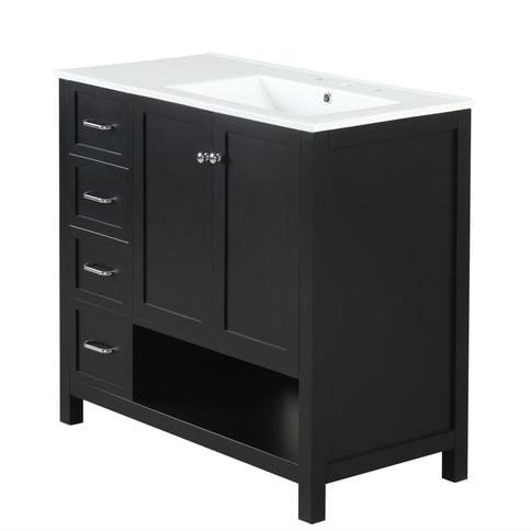 Bathroom Vanity With Sink Top, Bathroom Vanity Cabinet With 2 Doors And 2 Drawers, Open Shelf