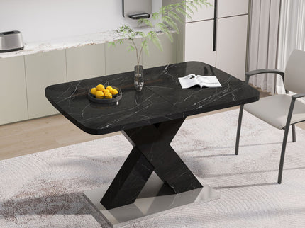 Modern Rectangle Dining Table With Stretchable TopAnd X Shape Legs
