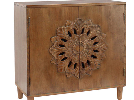 2 Door Accent Storage Cabinet With Floral Design, Sideboard For Living Room - Dark Brown