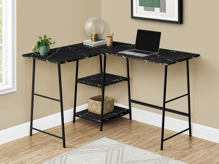 Computer Desk, Home Office, Corner, Storage Shelves, L Shape, Work, Laptop, Marble Look Laminate, Contemporary, Modern