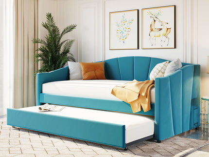 Upholstered Daybed Sofa Bed With Trundle Bed And Wood Slat