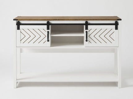 Entryway Table With Sliding Barn Door Storage - White / Oak