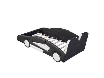 Race Car Shaped Twin Platform Bed With Wheels, Pine Wood Construction