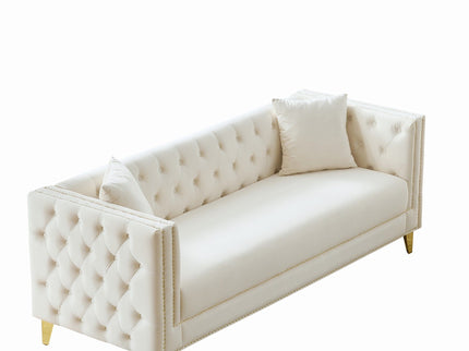 3 Seater Deep Seat Sofa, Sofa With Button Nailhead, Square Arm