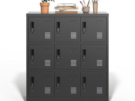 9 Door Employee Storage Locker With Card Slot, Lockers For Office, Gym, School, And Home - Black