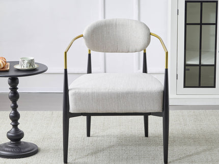 Mid Century Modern Upholstered Accent Armchair With Tapered Legs - Beige / Black / Gold