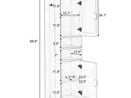 Tall Freestanding Bathroom Storage Cabinet With Adjustable Shelves And Side Hooks Board, Rectangle Design