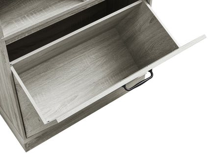 Modern Tall Storage Cabinet With Adjustable Shelves, Flip-Out Basket & Enclosed Doors