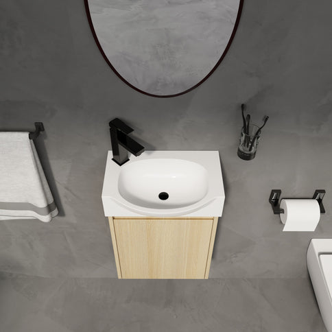 Modern Bathroom Vanity With Ceramic Basin, Wall Mounted Floating Sink Combo, Storage Cabinet