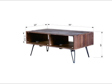 Reclaimed Wood Cocktail Table With Open Storage For Living Room, Metal Legs, Foldable - Black / Natural