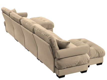 Modern Sectional Sofa With Ottoman, Round Bolster Armrests, Waist And Throw Pillows