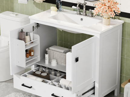 Bathroom Vanity With Sink, Soft Close Doors, Double Shelves & Divided Drawer