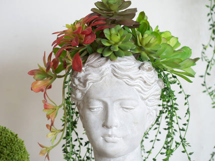 Greek Style Cement Head Planter Indoor Outdoor Home, Garden Decor - Gray