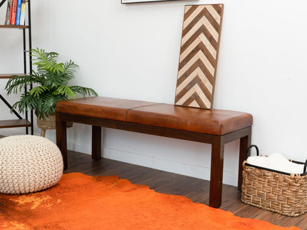Austin - Bench With Lines - Antique Brown / Brown / Rustic / Tan