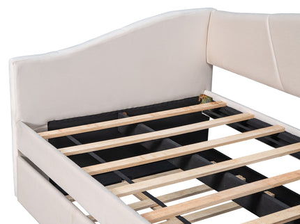 Upholstered Daybed Sofa Bed With Trundle Bed And Wood Slat