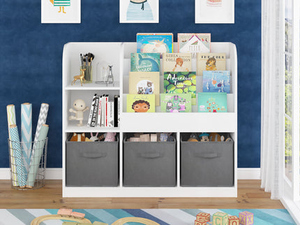 Bookcase And Bookshelf With 3 Collapsible Drawers, Multifunctional Display Stand