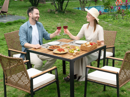 5 Piece Patio Dining Table Set, Acacia Wood Table Top With Umbrella Hole