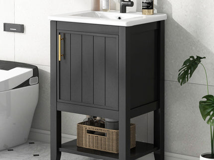 Modern Bathroom Vanity With Sink, Soft-Closing Door And Open Shelf