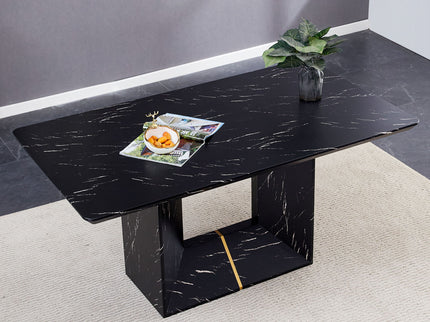 Modern Dining Table With Marbled Design For Luxurious Elegance - Black
