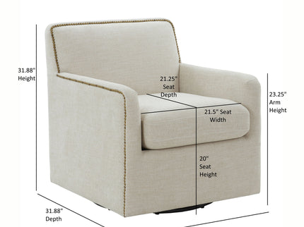 Tolland - Swivel Accent Chair With Antique Brass Nailhead Trim - Beige