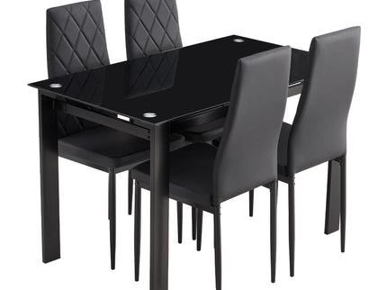 Modern 5 Piece Dining Table Set With Glass Top And Chairs - Black