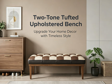 Checkered Bench For Entryway - Black / Brown / Cream