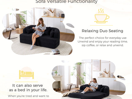 Foldable Sofa Bed, Boneless Couch Convertible Sleeper With 4 Pillows