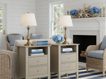 Fluted Nightstand With 2 Drawers