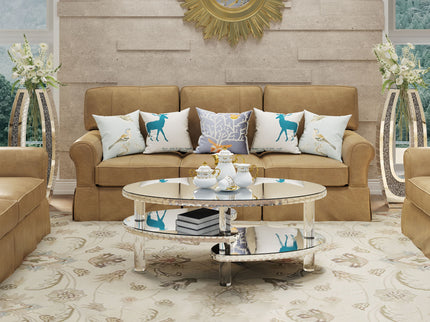 Coffee Table, Oval Double Layer Home Furnishing - Silver