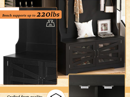 Entryway Bench With Coat Rack, 3 In 1 Design And Adjustable Shelves