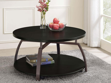 Round Coffee Table With Storage Shelf - Black