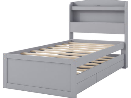 Platform Bed With LED Headboard, Charging Station, Trundle And 2 Drawers