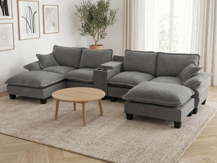 Modular Cloud Couch Sofa With Cup Holders & Storage, USB Port