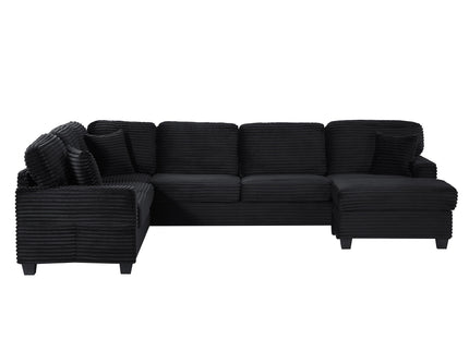 Upholstered U-Shaped Sectional Sofa With Movable Ottoman And Side Storage Pockets