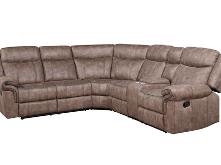 Dollum - Two Tone Nubuck Manual Recliner Sectional Sofa With USB Port Cupholder Console