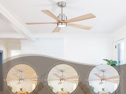 52" Ceiling Fan With Remote Control, Dimmable 3 Color Temperature LED Light, Quiet Reversible DC Motor