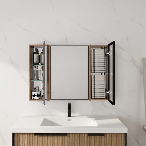 Wall Mounted Cabinet With Soft Close Door, Adjustable Shelves Storage For Bathroom - Imitative Oak