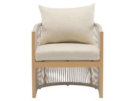 Modern Curved Aluminum Lounge Chair With Stylish Rope Weave Design And Cushioned Comfort For Outdoor