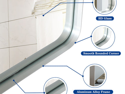 Rounded Corner Rectangle Bathroom Mirror For Wall Metal Frame Wall Mounted Bathroom Mirror Vanity Bathroom Mirror (Horizontal & Vertical)