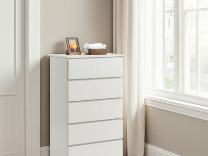 6 Drawer Tall Dresser With Concealed Handles, Vertical Storage Cabinet For Bedroom - White