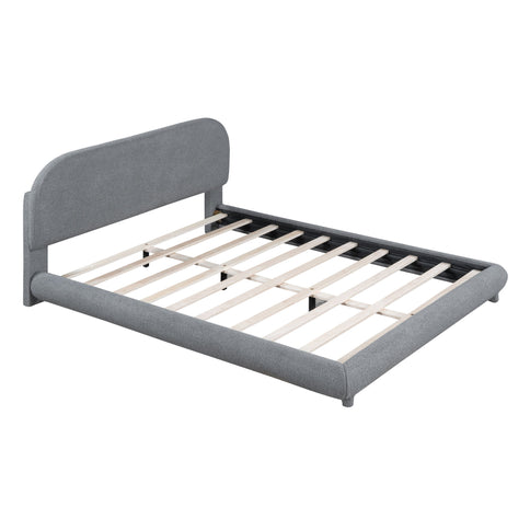 Upholstered Platform Bed With Thick Solid Frame And Stylish Curve-Shaped Design