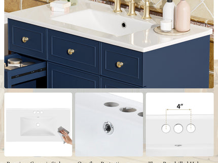 Bathroom Vanity With Ceramic Sink, Soft Close Doors, Adjustable Shelves